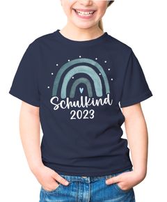 Kinder T-Shirt Mädchen Einschulung Schulkind 2023 Regenbogen Aufdruck Geschenk Schulanfang Moonworks®