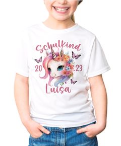 Kinder T-Shirt Mädchen Einhorn Schulanfang Schulkind personalisiert mit Wunschname und Jahreszahl SpecialMe®
