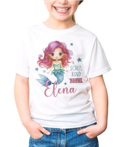 Kinder Mädchen T-Shirt Schulanfang Meerjungfrau Schulkind personalisiert Wunschname Geschenk Einschulung SpecialMe®