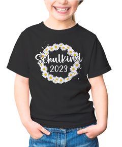 Kinder Mädchen T-Shirt Schulanfang Schulkind Jahreszal anpassbar Blumenkranz Gänseblümchen SpecialMe®