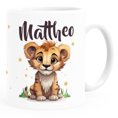Kinder-Tasse Keramik Aufdruck Kleiner Baby Löwe mit Name personalisierte Geschenke Jungen Mädchen SpecialMe®
