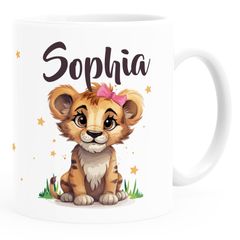 Kinder-Tasse Kunststoff Motiv Baby Löwin Name personalisierte Namenstasse für Mädchen mit Tiermotiv SpecialMe®