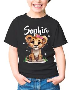 Kinder T-Shirt Mädchen Name kleiner Löwe Tiermotiv personalisiert Namensgeschenke SpecialMe®