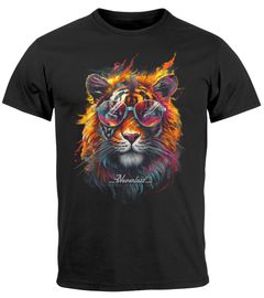 Herren T-Shirt Tiger Print Aufdruck Flammen Sommer Sonnenbrille Kunst Fashion Streetstyle Neverless®