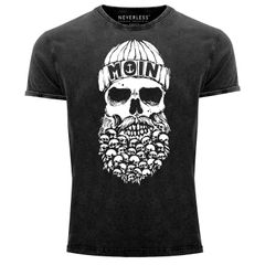 Herren Vintage Shirt Totenkopf Nordisch Moin Hamburg Dialekt Skull Anker Fashion Streetstyle Neverless®