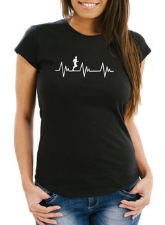 Damen T-Shirt Herzschlag Heartbeat Laufen Joggen Slim Fit Moonworks®