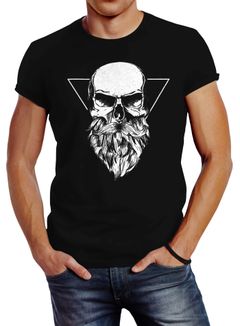Herren T-Shirt Totenkopf mit Bart Triangle Slim Fit Neverless®