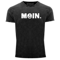 Herren Vintage Shirt Moin Dialekt Norden Hamburg Anker Printshirt T-Shirt Aufdruck Used Look Neverless®