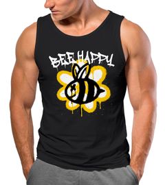 Herren Tank-Top Aufdruck Bee Happy Biene Blume Graffiti SchriftzugFashion Streetstyle  Muskelshirt Neverless®