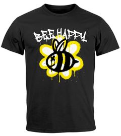Herren T-Shirt Aufdruck Bee Happy Biene Blume Graffiti SchriftzugFashion Streetstyle Neverless®