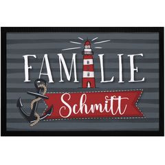 Fußmatte Familie mit Namen Leuchtturm Anker Motiv Meer Maritim rutschfest & waschbar SpecialMe®