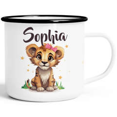 Kinder-Tasse Emaille Kunststoff Kleiner Baby Löwe Name Namenstasse personalisierte Geschenke Jungen Mädchen SpecialMe®