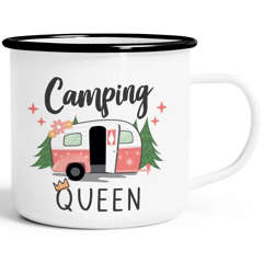 Emaille-Tasse Camping Queen King Wohnwagen Geschenk Camper Campingurlaub Zubehör Moonworks®
