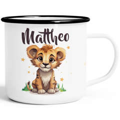 Kinder-Tasse Emaille Kunststoff Kleiner Baby Löwe Name Namenstasse personalisierte Geschenke Jungen Mädchen SpecialMe®