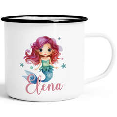 Kinder-Tasse Emaille personalisiert mit Namen Meerjungfrau Marmaid individuelle Geschenke für Mädchen SpecialMe®