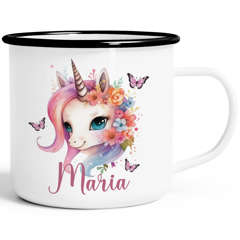 Kinder-Tasse Emaille personalisiert mit Namen Einhorn Aufdruck Namenstasse individuelle Geschenke SpecialMe®