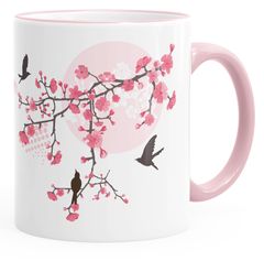 Kaffee-Tasse Kirschblüten Vögel Vogel Blumen Blüten Flower Cherry Tree Birds Tasse mit Farbkante Autiga®