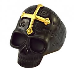 Totenkopf Ring Herren Edelstahl Biker Skull Helm Kreuz Gothic Massiv Schwarz