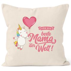 Kissenbezug Einhorn Muttertag Beste Mama der Welt Unicorn Mother`s Day 40x40 Baumwolle MoonWorks®