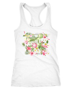 Damen Tanktop Flamingo Palmen Blumen Flower Tropical Watercolor Racerback Tank Top Neverless®