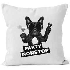 Kissenbezug Party Nontsop Mops French Bulldog Kissenhülle Dekokissen 40x40 Baumwolle MoonWorks®
