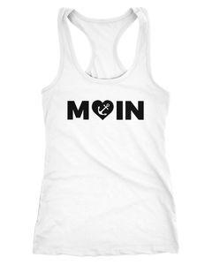 Damen Tanktop Moin Love Herz mit Anker Racerback Tank Top ärmelloses Shirt Trägershirt Moonworks®