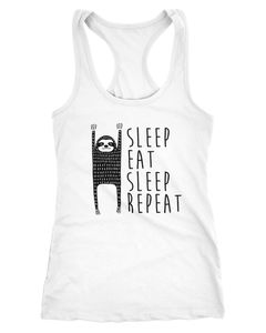 Damen Tanktop Faultier Sleep eat Sleep Repeat Racerback Tank Top Shirt Moonworks®