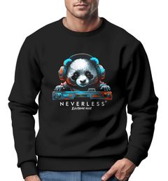 Sweatshirt Herren Aufdruck Panda Bär Techno DJ Musik Rundhals-Pullover Fashion Streetwear Neverless®