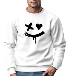 Sweatshirt Herren mit Aufdruck Motiv Smile Print Rundhals-Pullover Fashion Streetwear Neverless®