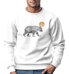  Neverless® Sweatshirt Polygon Bär Mond Outdoor Wandern Natur Print Aufdruck Fashion Streetstyle