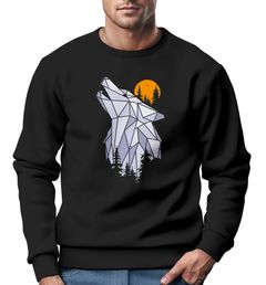 Sweatshirt Herren Polygon Print Wolf Wald Outdoor Adventure Natur TiermotivRundhals-Pullover Fashion Streetwear Neverless®