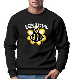 Sweatshirt Aufdruck Bee Happy Biene Blume Graffiti Grafik Schriftzug Rundhals-Pullover Fashion Streetstyle Neverless®
