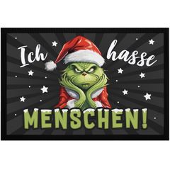 Fußmatte Grinch Weihnachten mit Anti Spruch Ich hasse Menschen Sarkasmus Ironie rutschfest & waschbar Moonworks®