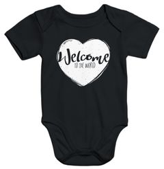 kurzarm Baby-Body mit Aufdruck Welcome to the world Herz Heart Bio-Baumwolle Moonworks®