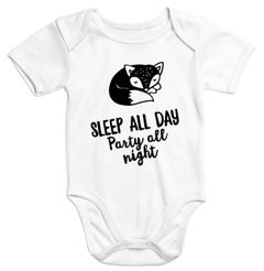 Baby Body Fuchs Aufdruck Sleep all day, Party all night Bio-Baumwolle kurzarm Moonworks®