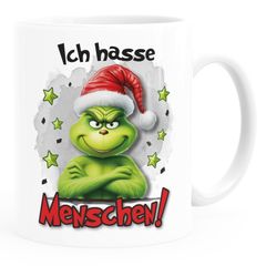 Kaffee-Tasse Grinch Geschenk für Weihnachtsmuffel  Ich hasse Menschen Weihnachtstasse lustig MoonWorks®