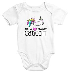 Baby Body Be a magic caticorn Aufdruck Onesie Einhorn Unicorn kurzarm Bio-Baumwolle Moonworks®