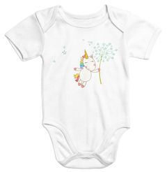 Baby Body Einhorn mit Pusteblume Bio-Baumwolle kurzarm Onesie Unicorn with Dandelion Moonworks®