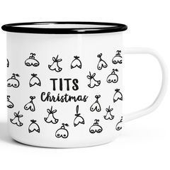 Emaille-Tasse Weihnachten lustig Tits Christmas Brüste Motiv Geschenk Titten Busen Muster Doodle Moonworks®