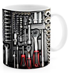 Kaffee-Tasse Bedruckt Werrkzeug Fotoprint Toolbox Geschenk für Männer Handwerker KFZ Mechaniker Schrauber Moonworks®