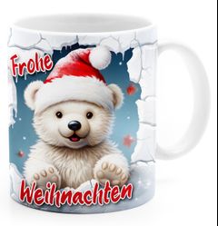 Tasse Frohe Weihnachten 3D-Illusion lustige Tiere Schnee Wintermotiv XMAS kleines Weihnachtsgeschenk Moonworks®