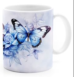 Tasse Motiv Totenkopf Schmetterling Blumen Blüten Aquarell Illustration Watercolor Geschenktasse MoonWorks®