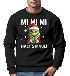 Sweatshirt Herren Weihnachten Grinch Mimimi Halts Maul Spruch Weihnachtsmuffel Print Ugly XMAS Sweater Rundhals-Pullover Moonworks®