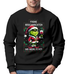 Sweatshirt Herren Anti-Weihnachten Grinch Weihnachtsmuffel Frohe Arschnachten ihr Weinlöcher Ugly XMAS Sweater Moonworks®