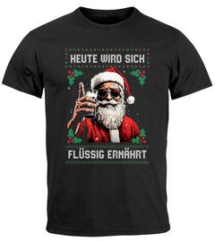 Herren T-Shirt Weihnachten Spruch lustig Heute wird sich flüssig ernährt Alkohol Wein Bier Ugly XMAS-Motiv Fun-Shirt Moonworks®