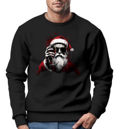 Sweatshirt Herren Weihnachten Weihnachtsmann Alkohol Wein Ugly XMAS Sweater Geschenk Weintrinker Moonworks®