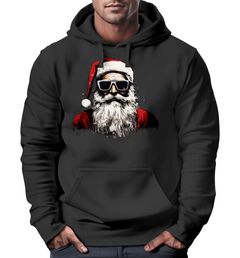 Hoodie Herren Weihnachten Weihnachtsmann Motiv Santa Claus Cool Ugly XMAS Sweater Kapuzenpulli Geschenk Männer Moonworks®