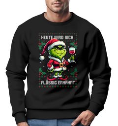 Sweatshirt Herren Anti-Weihnachten Grinch Weihnachtsmuffel Heute wird sich flüssig ernährtr Ugly XMAS Sweater Moonworks®
