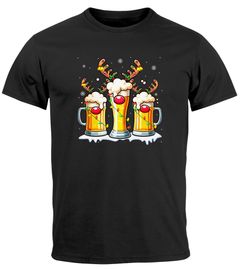 Herren T-Shirt Weihnachten Biergläser Bier Lustig Fun-Shirt Alkohol Weihnachtsmütze Ugly Christmas Motiv Moonworks®
