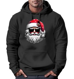 Hoodie Herren Weihnachten Motiv Santa Claus Cool Ugly XMAS Sweater Kapuzenpulli Geschenk Männer Moonworks®